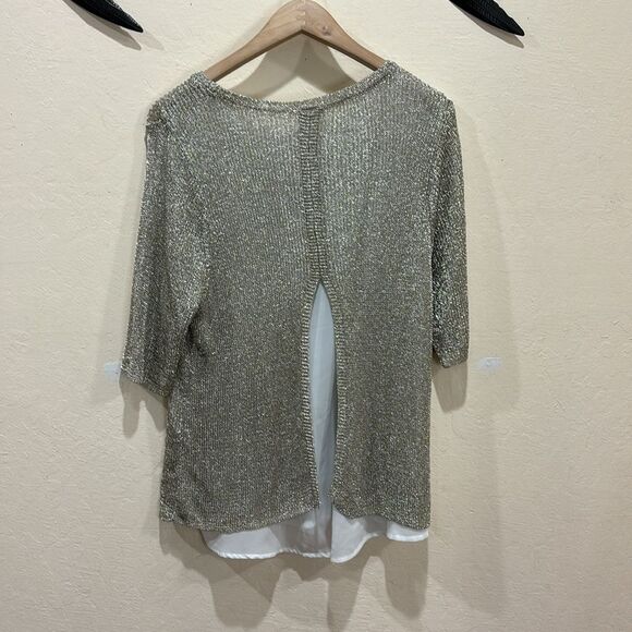 NEW!  Chico's Ainsley Metallic Gold Pullover Sweater - Size 3 / XL - $99 - Picture 9 of 15